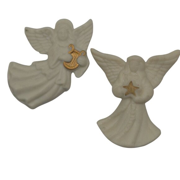 VTG Brooch 2PC Lenox White Stoneware Porcelain Angel GoldTone Religious Keepsake - Picture 4 of 13